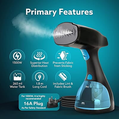 AGARO Signify Handheld Garment Steamer 1500W, 260 ML Water Tank AGARO Signify Handheld Garment Steamer 1500W, 260 ML Water Tank