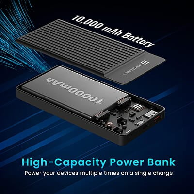 Portronics Luxcell B12 10,000mAh Ultra Slim Power Bank 12W Output USB-A Output Port & Type C Input Port