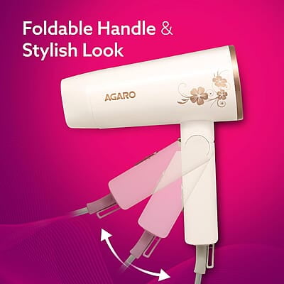 AGARO HD 1217 Hair Dryer, 2 Speed 3 Temperature Settings, Cool Shot, Foldable handle, 1800Watts
