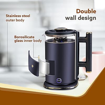 AGARO Regal Electric Kettle With Keep Warm Function, Stainless Steel & Glass Body 1355 Watts, 1.5 liter