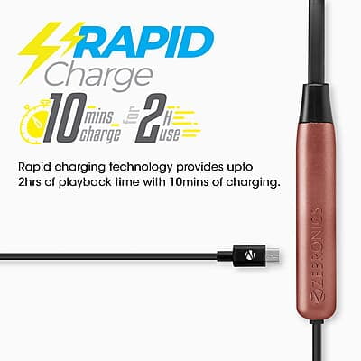 ZEBRONICS Zeb Evolve Wireless Bluetooth in Ear Neckband Earphone, Rapid Charge, Dual Pairing, Magnetic earpiece,Voice Assistant with Mic