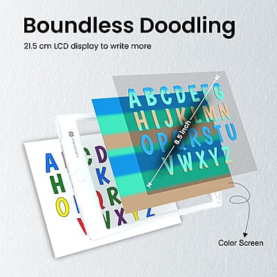 Portronics Ruffpad One Transparent Multicolor LCD Writing Pad with 8.5 inch Writing Area, India's first notepad to save and share your child's first creatives via Ruffpad app on your Smartphone