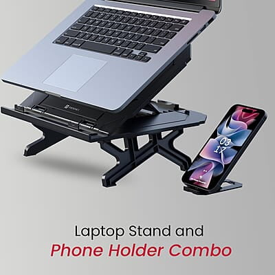 Portronics My Buddy Hexa 33 Laptop Stand with Phone Holder, Four Legs, Foldable Design, Improved Airflow