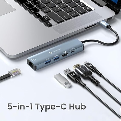 Portronics Mport 51 5-in-1 Type C HUB with RJ 45 Ethernet Port, 5Gbps Data Transfer, HDMI Port, USB 3.0, PD Quick Charge, 4K Ultra HD Data Quality (Grey) Portronics Mport 51 5-in-1 Type C HUB with RJ 45 Ethernet Port, 5Gbps Data Transfer, HDMI Port, USB 3.0, PD Quick Charge, 4K Ultra HD Data Quality (Grey)