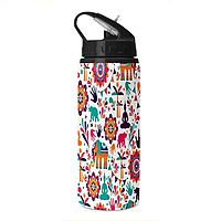 Printed Water Bottle with Lid & Straw 750ml For Gym, Yoga, Kids, Boys