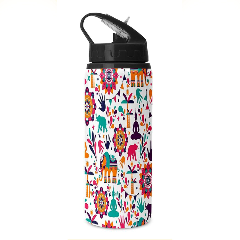 Printed Water Bottle with Lid & Straw 750ml For Gym, Yoga, Kids, Boys