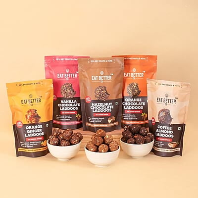 EAT BETTER CO - Assorted Laddoo Box - 35 laddoos in 5 Different Flavors | Dry - Fruit Laddoos | Sugar-Free | Naturally Sweet | Energy Bar Replacement | High Protein and Instant Energy, 520 gm EAT BETTER CO - Assorted Laddoo Box - 35 laddoos in 5 Different Flavors | Dry - Fruit Laddoos | Sugar-Free | Naturally Sweet | Energy Bar Replacement | High Protein and Instant Energy, 520 gm