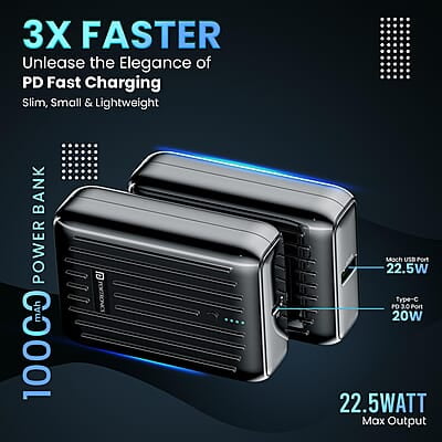 Portronics Zapcell 10k 10000mAh 22.5W Pocket Size Powerbank With Compact And Light Weight Design