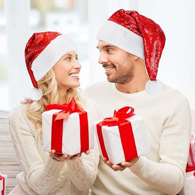 Santa Claus Sparkle Caps (Red, 38 Cm X 38 Cm)