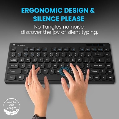 Portronics Bubble Multimedia Wireless Keyboard 2.4 GHz & Bluetooth 5.0 Connectivity, Noiseless Experience, Compact Size for iOS iPad Air, Pro, Mini, Android, Windows Tablets PC Smartphone(Black) Portronics Bubble Multimedia Wireless Keyboard 2.4 GHz & Bluetooth 5.0 Connectivity, Noiseless Experience, Compact Size for iOS iPad Air, Pro, Mini, Android, Windows Tablets PC Smartphone(Black)