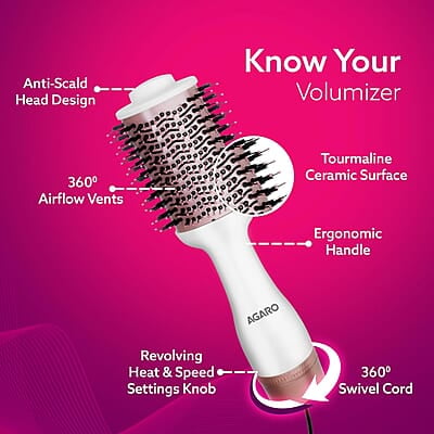 AGARO HV2179 Professional Volumizer Hair Dryer, 24K Gold Styling Surface