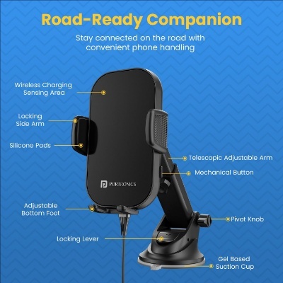 Portronics Charge Clamp 3 Wireless Car Charger with 15 Watts Fast Charging (Qi Compatible), Free Type-C Cable, 360° Rotation, for iPhone & Android Smartphones (Black) Portronics Charge Clamp 3 Wireless Car Charger with 15 Watts Fast Charging (Qi Compatible), Free Type-C Cable, 360° Rotation, for iPhone & Android Smartphones (Black)