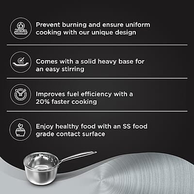 Preethi Metallica Collection Triply Stainless Steel Milk Pan with Glass Lid, 16 cm, Gas & Induction Compatible Preethi Metallica Collection Triply Stainless Steel Milk Pan with Glass Lid, 16 cm, Gas & Induction Compatible