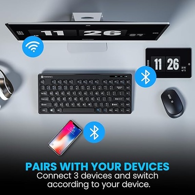 Portronics Bubble Multimedia Wireless Keyboard 2.4 GHz & Bluetooth 5.0 Connectivity, Noiseless Experience, Compact Size for iOS iPad Air, Pro, Mini, Android, Windows Tablets PC Smartphone(Black) Portronics Bubble Multimedia Wireless Keyboard 2.4 GHz & Bluetooth 5.0 Connectivity, Noiseless Experience, Compact Size for iOS iPad Air, Pro, Mini, Android, Windows Tablets PC Smartphone(Black)