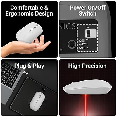 ZEBRONICS Pulse Wireless Mouse, Multi Connectivity, Dual Bluetooth, for Mac, Laptop, Computer, Tablet, 2.4GHz, 1200 DPI, Comfortable & Lightweight