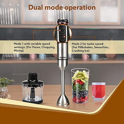 AGARO Grand 1000 Watts Hand Blender With Chopper, Jar & Whisker, 2 Variable Speed Modes & Speed Regulator, Stainless Steel Blades(Black), 400mmx60mm