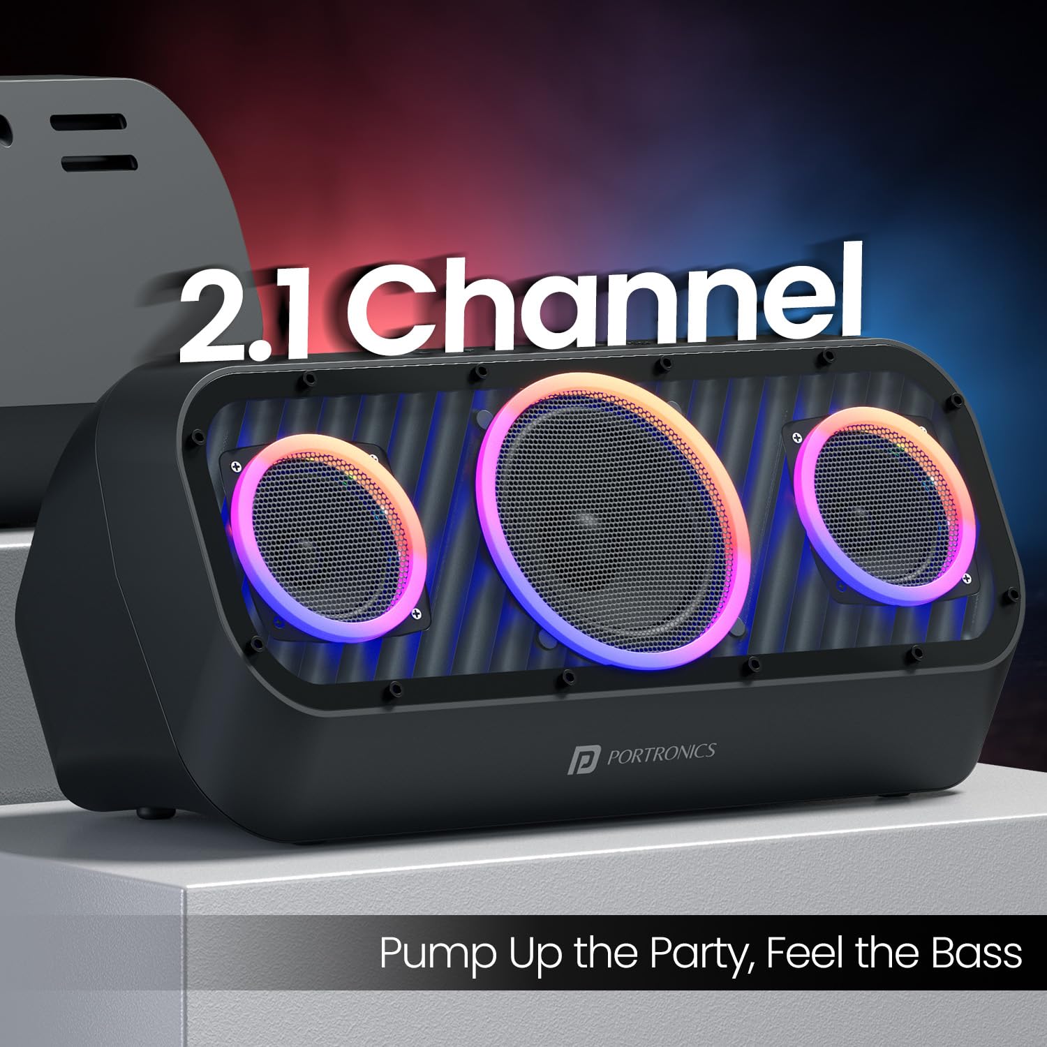 Portronics Microblast 60W Portable Party Speaker, Bass Boost, RGB Lights, 2.1 Channel, Bluetooth 5.3, USB, AUX, SD Card, Fast Charging Portronics Microblast 60W Portable Party Speaker, Bass Boost, RGB Lights, 2.1 Channel, Bluetooth 5.3, USB, AUX, SD Card, Fast Charging