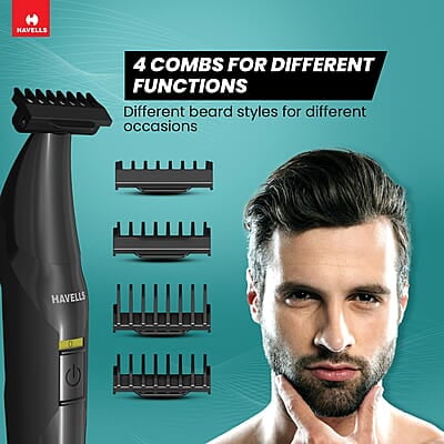 Havells ST8000 Shimmer plus, 5 in 1 rechargeable Dual-Blade Shaver cum Trimmer with 4 Trimming Combs
