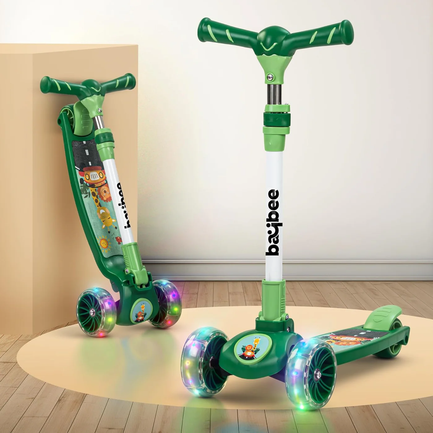 Baybee Kitty Kick Scooter for Kids, Foldable Kids Scooter- Green
