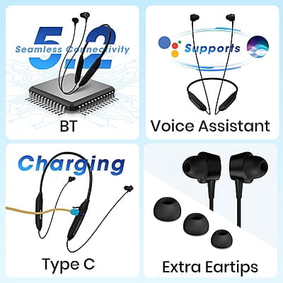 ZEBRONICS Yoga N3 with 46 Hours Backup,Bluetooth V5.2 Wireless Neckband,Enc Calling,Gaming Mode (Upto 50Ms),Voice Assistant,Dual Pairing,Splash Proof&Type C in-ear