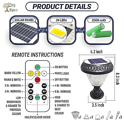 Solar Main Gate Light for Home Garden Outdoor Decoration Waterproof Solar Gardern Light Solar Main Gate Light for Home Garden Outdoor Decoration Waterproof Solar Gardern Light