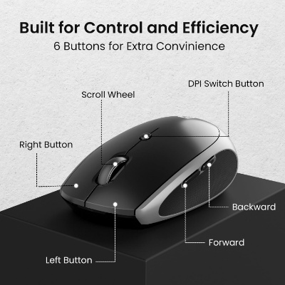 Portronics Toad 30 Wireless Mouse with 2.4 GHz Connectivity, USB Receiver, 6 Buttons, Adjustable DPI, Silicon Grip & Ergonomic Design for PC, Laptop, Mac Portronics Toad 30 Wireless Mouse with 2.4 GHz Connectivity, USB Receiver, 6 Buttons, Adjustable DPI, Silicon Grip & Ergonomic Design for PC, Laptop, Mac