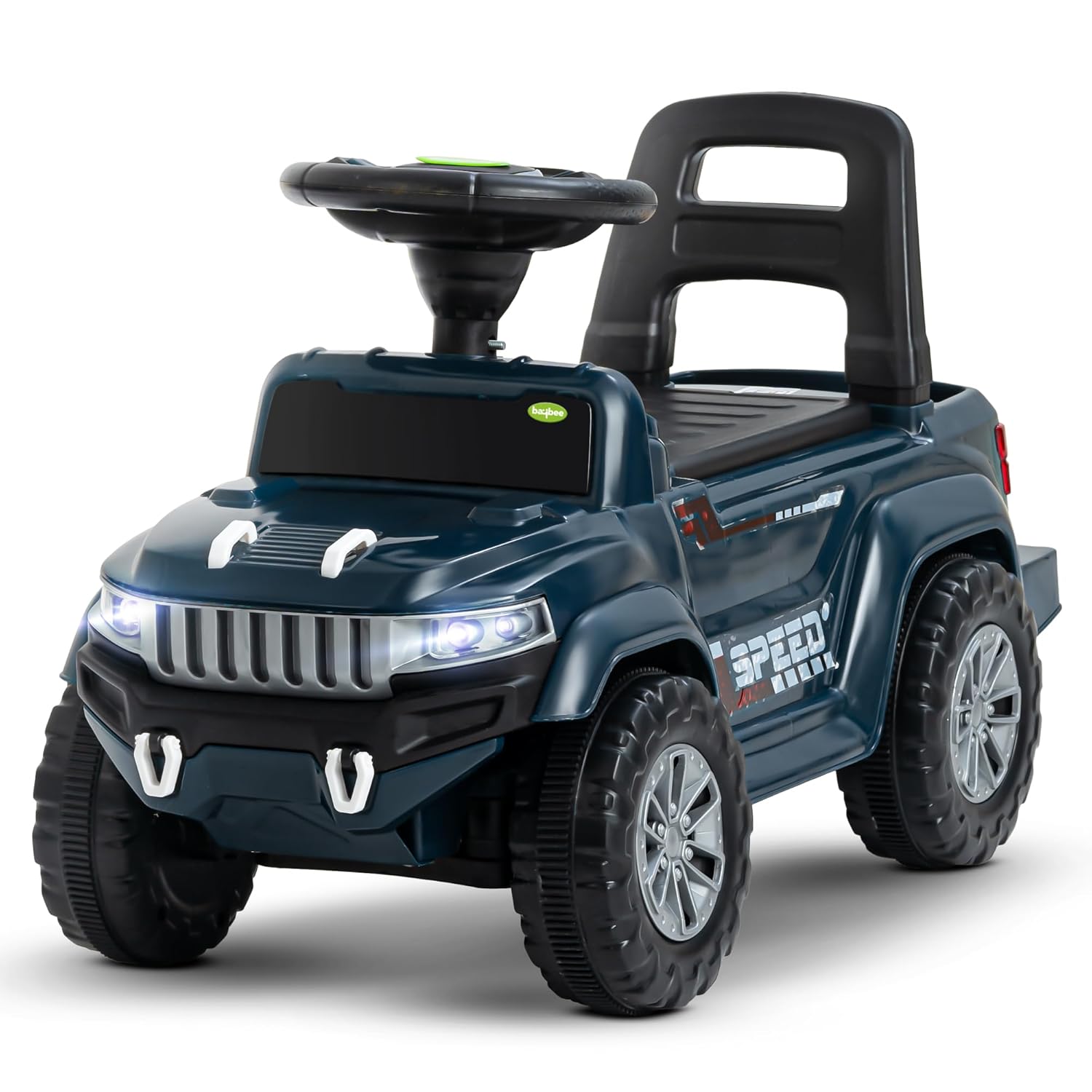 Baybee Push Ride on Baby Jeep for Kids Toys with LED Light & Storage Bin- Navy Blue