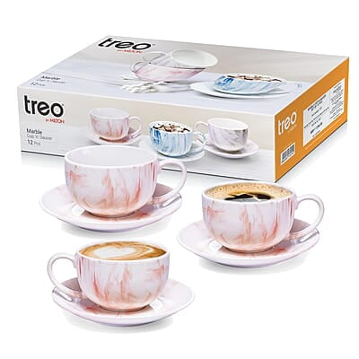 Treo by Milton Marble Cup and Saucer Set of 12, Marble Brown