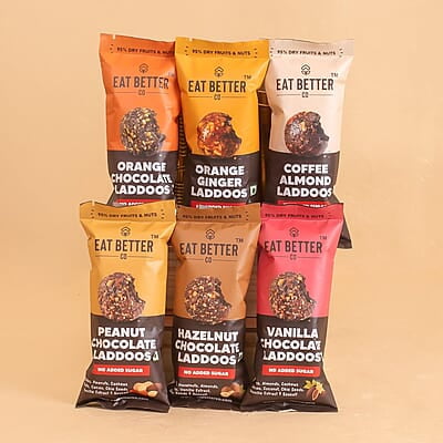 EAT BETTER CO Assorted Laddoo Box-24 Laddoos In 6 Different Flavors|95% Dry Fruits|Sugar-Free|100% Natural|Energy Bar Replacement|High Protein & Instant Energy-Healthy Snacks, 240 Gram
