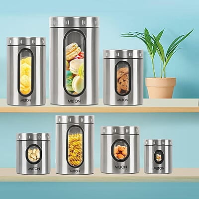 MILTON Steel Crispy 1500 Storage Jar, 1.45 Litres, Silver Light Weight Odour Proof Dishwasher Safe