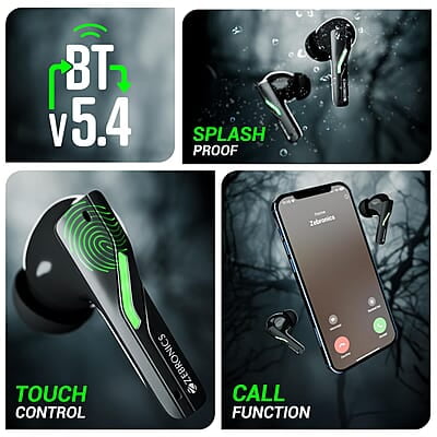ZEBRONICS Beast in-Ear Wireless Earbuds, 24* Hours Backup, Bluetooth v5.4, Flash Connect, Gaming Mode, Touch Control, Voice Assistant Support, Splash Proof Design