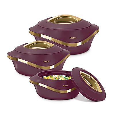 MILTON Pearl Inner Stainless Steel Regular Set of 3 (860 ml, 1.27 Litre, 1.96 Litre)