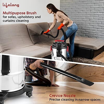 Lifelong 21 litre Vacuum Cleaner for Home – 1200 W, Wet & Dry Floor Cleaner Brush