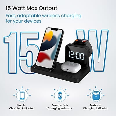 Portronics Bella 15 W 3 in 1 Wireless Charger for iPhone 15/15 Plus/15 Pro/15 Pro Max, iPhone 14/14 Plus/14 Pro/Max, iPhone 13, 13 Pro/Max, Airpods 3rd/2nd gen and Apple Watch Series