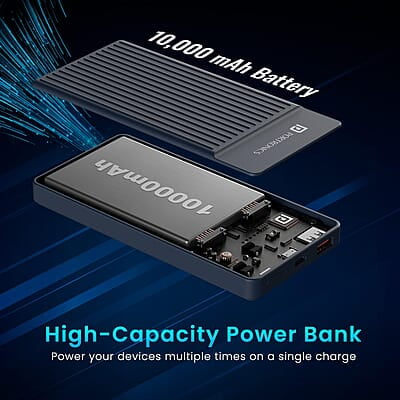 Portronics Luxcell B12 10,000mAh Ultra Slim Power Bank 12W Output USB-A Output Port & Type C Input Port