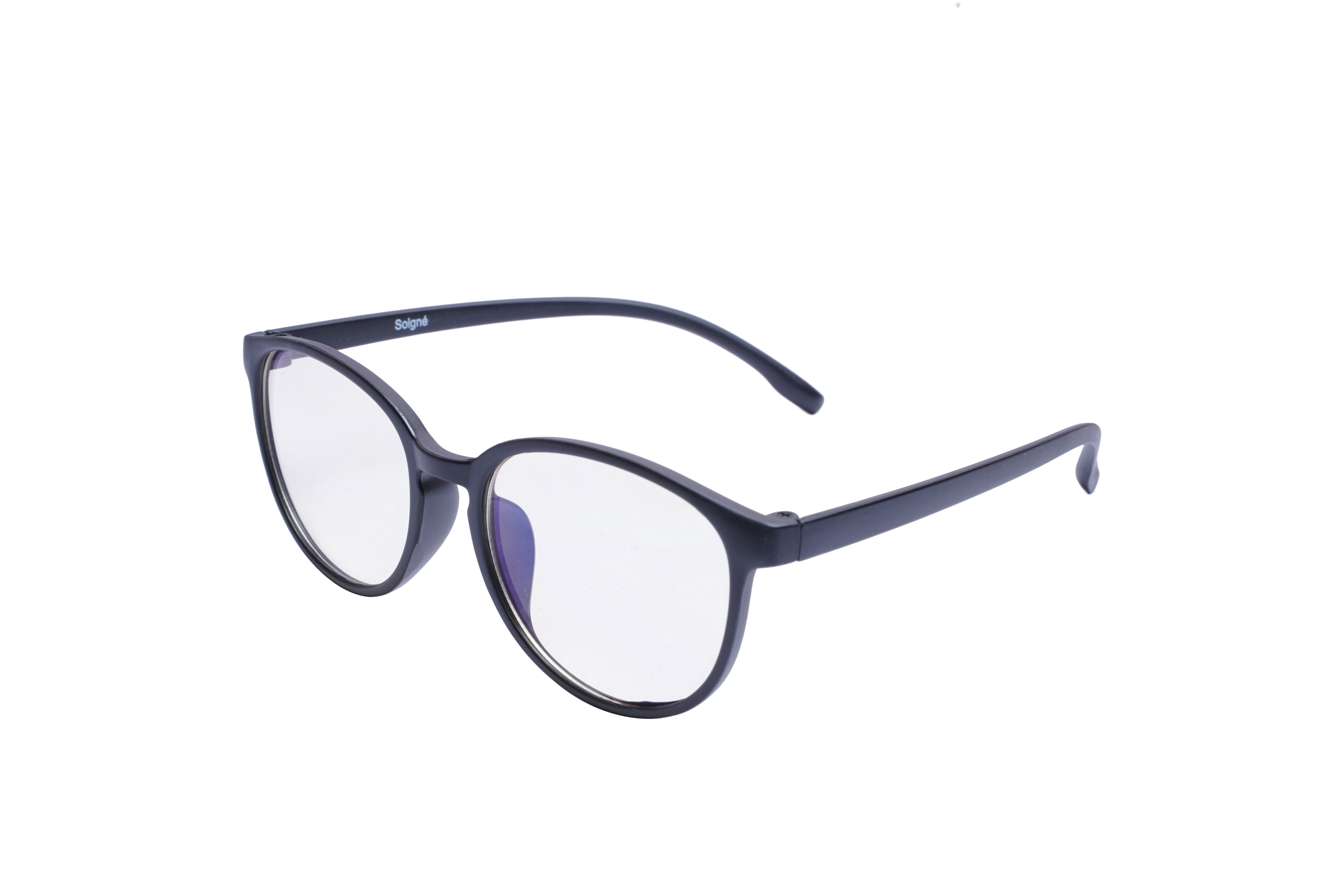 Soigné Unisex Large Round Spectacle Frame. Glossy Black