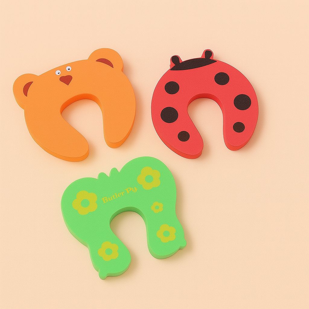 Child Safety Door Stopper – Soft Foam Pinch Guard, Pack of 3 (Assorted Designs)
