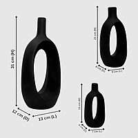 Oval-Shaped Flower Vases for Home Decor, Set of 3 (Black) Polyresin – 9.5 Inch