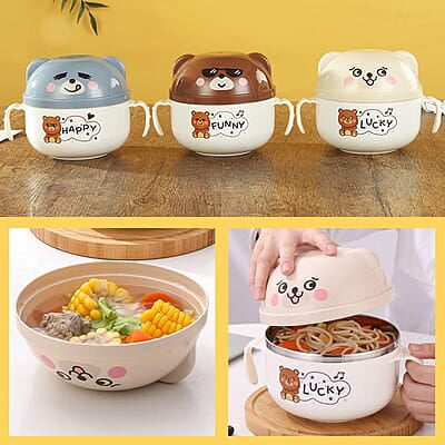 Pack Of 1 Stainless Steel Noodle Bowl with Handle & Spoon, Bowl for Pasta, Soup, Rice, Maggie Food Container for use in Kitchen, School, Office, Travel