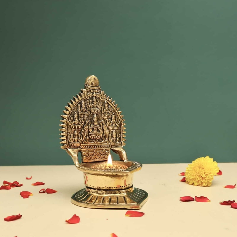 Brass Asta Lakshmi Deepam/Lamp - 6 inch Height | Auspicious Brass Deepam/Lamp with Asta Lakshmi Design for Sacred Lighting Brass Asta Lakshmi Deepam/Lamp - 6 inch Height | Auspicious Brass Deepam/Lamp with Asta Lakshmi Design for Sacred Lighting