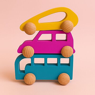 Wooden Vehicle Set - (Car, Bus, Jeep)