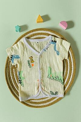 Premium Crinkled Muslin Cotton Jhabla (3-6 Months) – With Sleeves