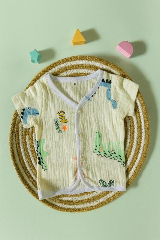 Premium Crinkled Muslin Cotton Jhabla (3-6 Months) – With Sleeves