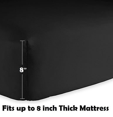 Bedsheet (Fitted) Glace Cotton 300 TC - Plain - Black