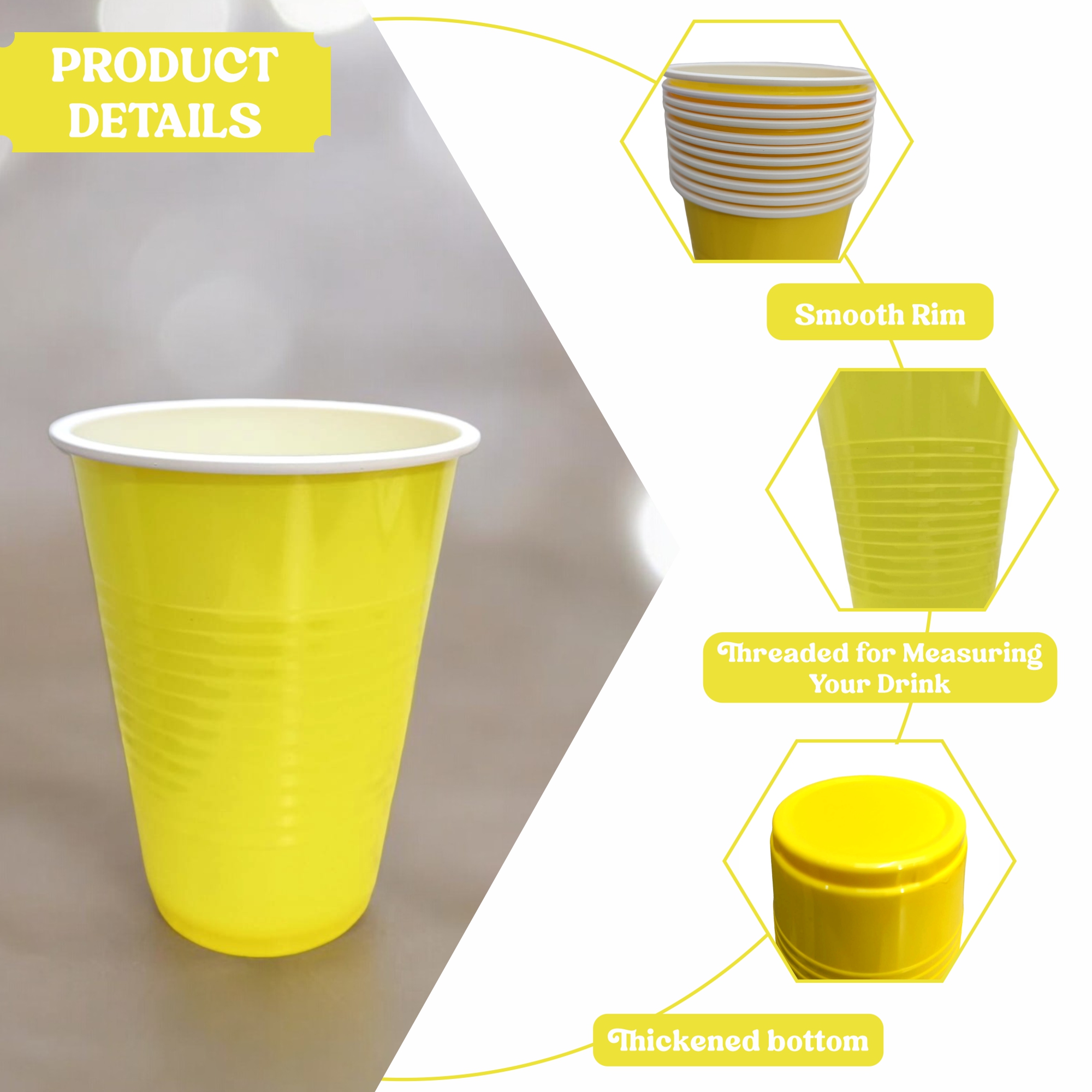 The Magic Balloons - Bright Yellow Glass 360ml Reusable and Recyclable Yellow Drinking Cups Pack of 50pcs - 12oz Leakproof, Great for Cold Drinks, Juices, and More Party & Event Supplies