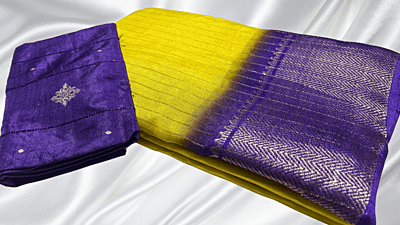 Shalimar Fancy Line Silk Saree - Yellow & Violet