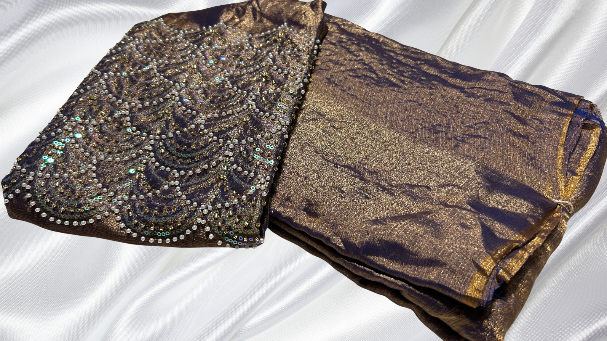 Space Silk Dual Designer Saree - Ink Blue Gold