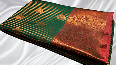 Ishika Fancy Copper Jari Saree - Dark Green