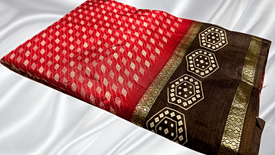 Raj Kanya Soft Binny Silk - Bright Red & Brown