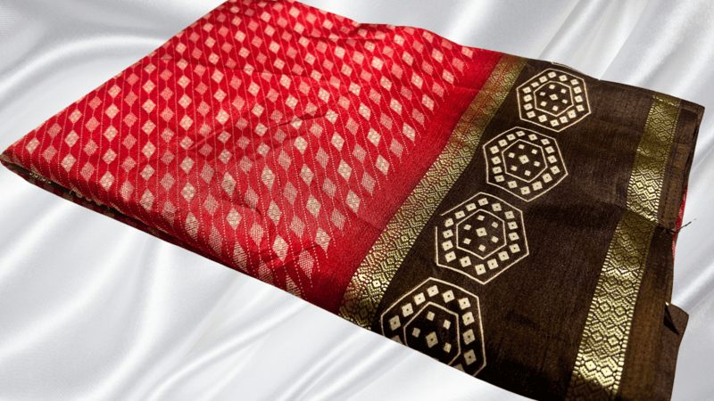 Raj Kanya Soft Binny Silk - Bright Red & Brown